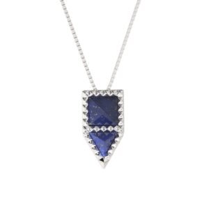 Pingente Spikes Glam Ouro Branco e Lápis Lazúli - Spikes Glam