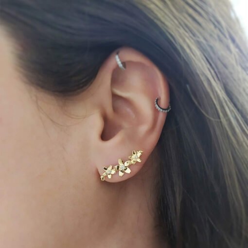 ear cuff flor de cerejeira Sakura ouro amarelo