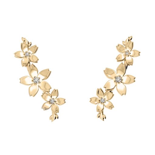 brinco ear cuff flor de cerejeira Sakura ouro amarelo
