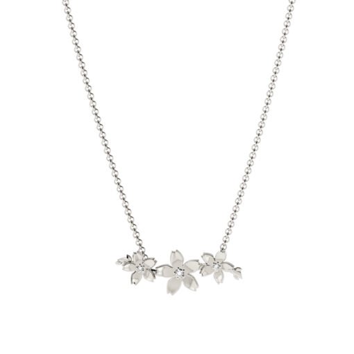 colar flor de cerejeira Sakura ouro branco